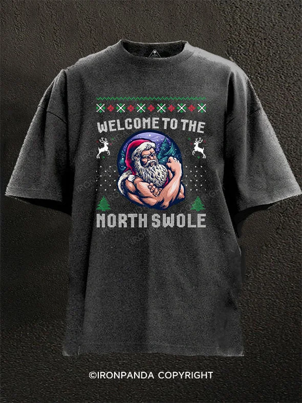 T-Shirt-Blue-WELCOME TO THE NORTH SWOLE Washed Gym Shirt