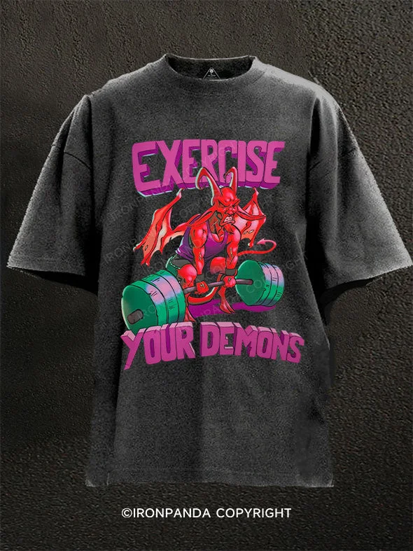 T-Shirt-Fashionable-Exercise Your Demons Washed Gym Shirt