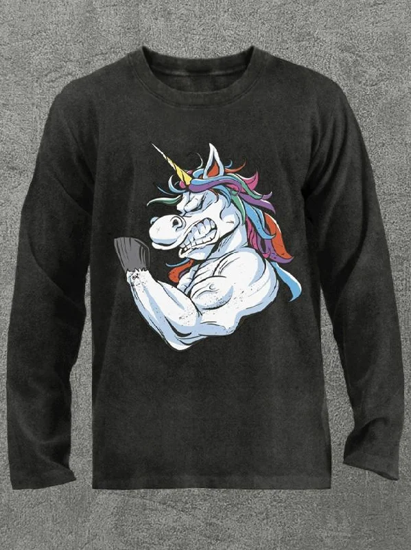 Long-Sleeve-Tactical-muscular unicorn Washed Gym Long Sleeve Shirt