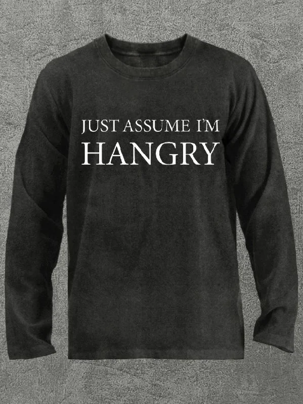 Long-Sleeve-Running-just assume I'm hangry Washed Gym Long Sleeve Shirt