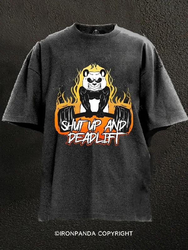 T-Shirt-Oversized-shut up and deadlift panda Washed Gym Shirt