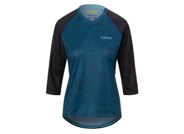 Long-Sleeve-Retro-Giro Roust 3/4 Sleeve MTB Jersey - Womens - Harbor Blue Scree