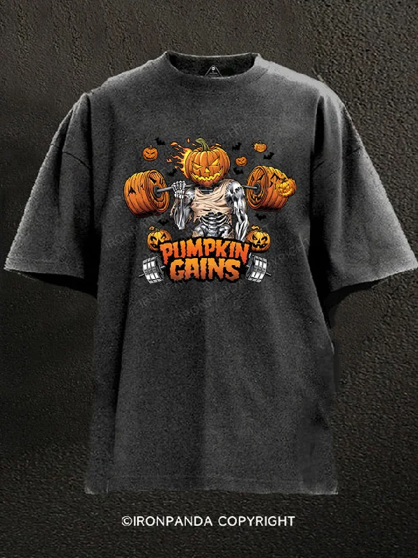 T-Shirt-Loose-Fit-Pumpkin Gains Washed Gym Shirt