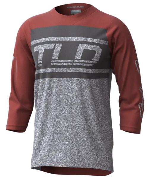 Long-Sleeve-Relaxed-Fit-Troy Lee Designs Ruckus 3/4 Sleeve MTB Jersey - Bars - Red Clay-Gray Heather - 2023