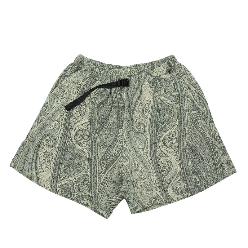 Shorts-Running-Belted easy shorts in grey paisley "Betro" jacquard cotton (restock)