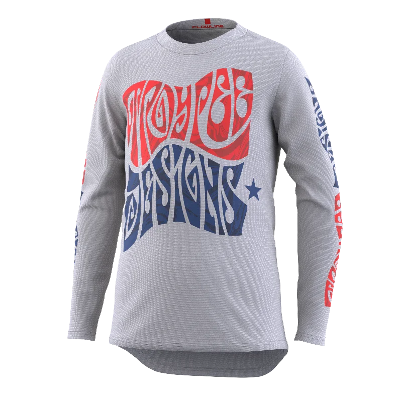 Long-Sleeve-Warm-Troy Lee Designs Flowline Long Sleeve MTB Jersey - Tripper - Youth - Cement - 2023