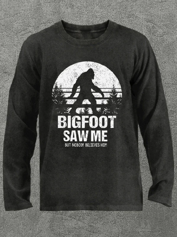 Long-Sleeve-Breathable-bigfoot saw me but nobody believes him Washed Gym Long Sleeve Shirt