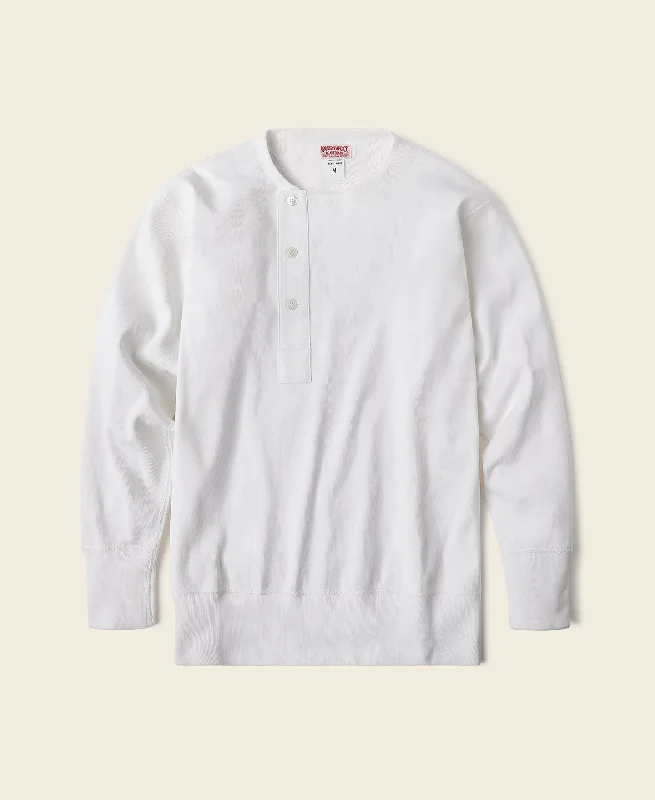 Long-Sleeve-Stretch-14 oz Side Closing Henley Shirt - White