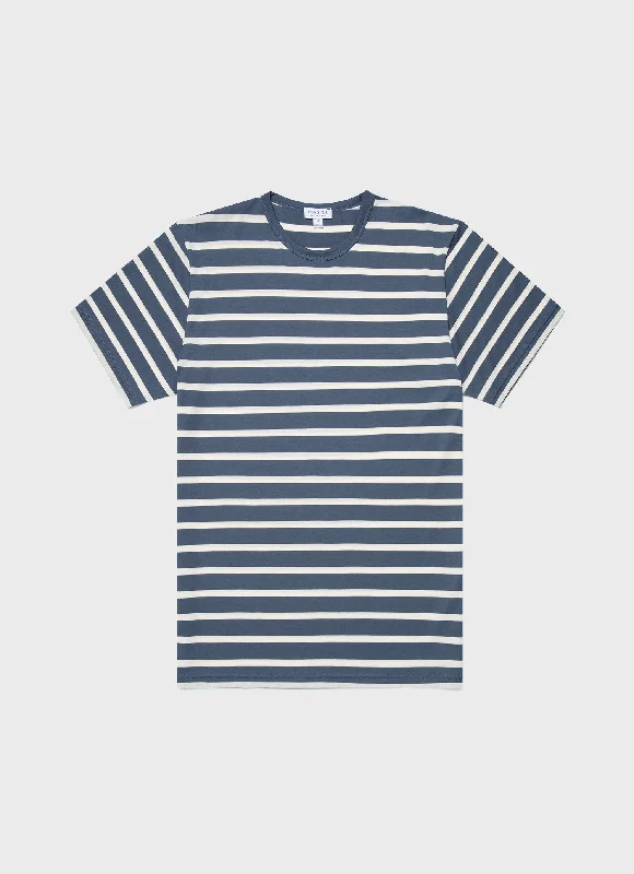 T-Shirt-Classic-Men's Classic T-shirt in Slate Blue/Ecru Breton Stripe