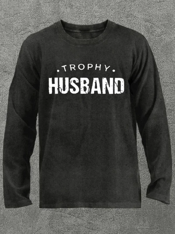 Long-Sleeve-Blue-trophy husband Washed Gym Long Sleeve Shirt