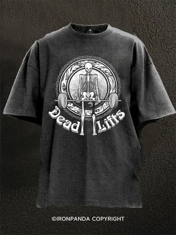 T-Shirt-Gothic-deadlifts skeleton Washed Gym Shirt