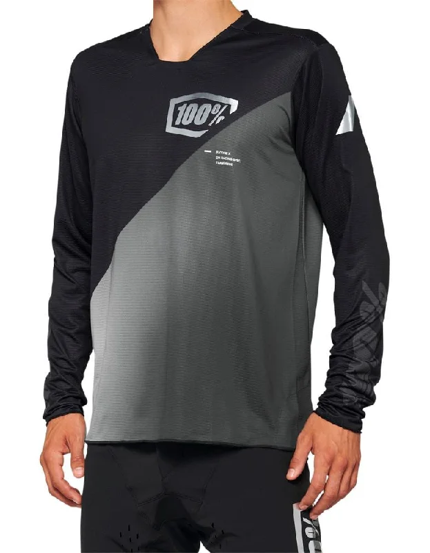 Long-Sleeve-Regular-Fit-100% R-Core-X Long Sleeve MTB Jersey - Black-Gray