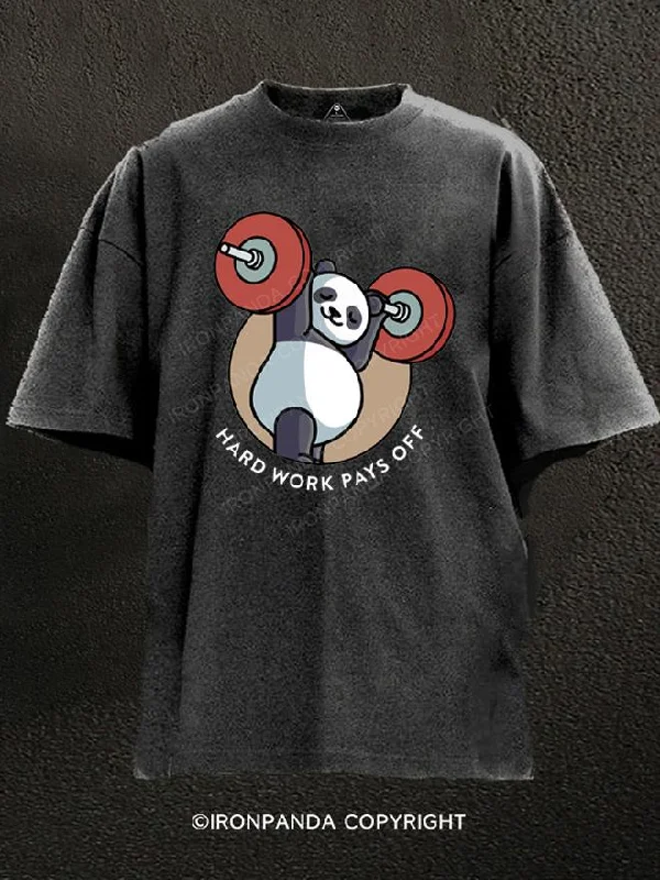 T-Shirt-Checked-Hard work pays off panda bear Washed Gym Shirt