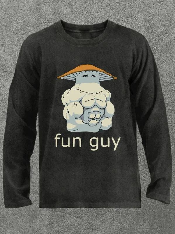 Long-Sleeve-V-Neck-fun guy bodybuilder mushroom Washed Gym Long Sleeve Shirt