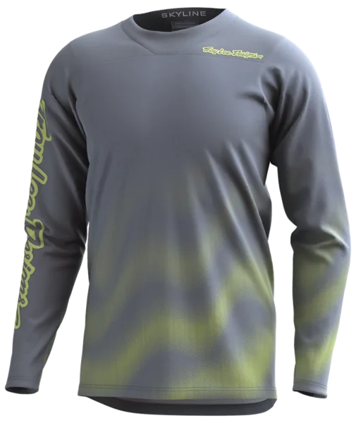 Long-Sleeve-Durable-Troy Lee Designs Skyline Chill Long Sleeve MTB Jersey - Waves - Light Gray - 2023