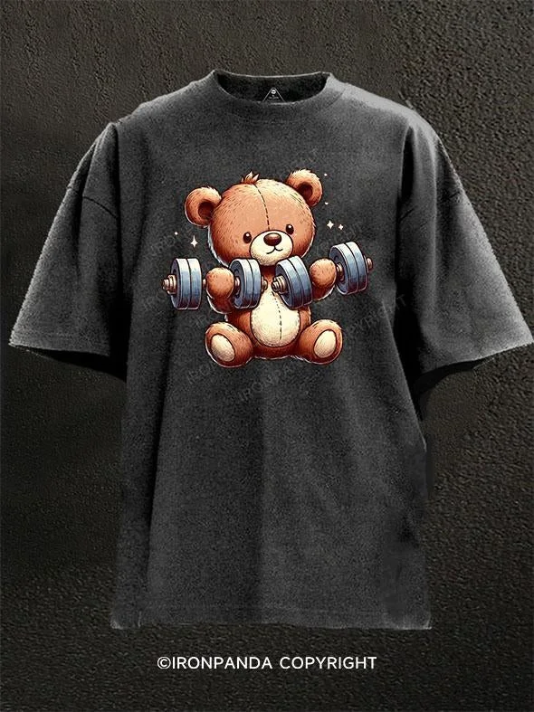 T-Shirt-Recycled-dumbbell bear  Washed Gym Shirt