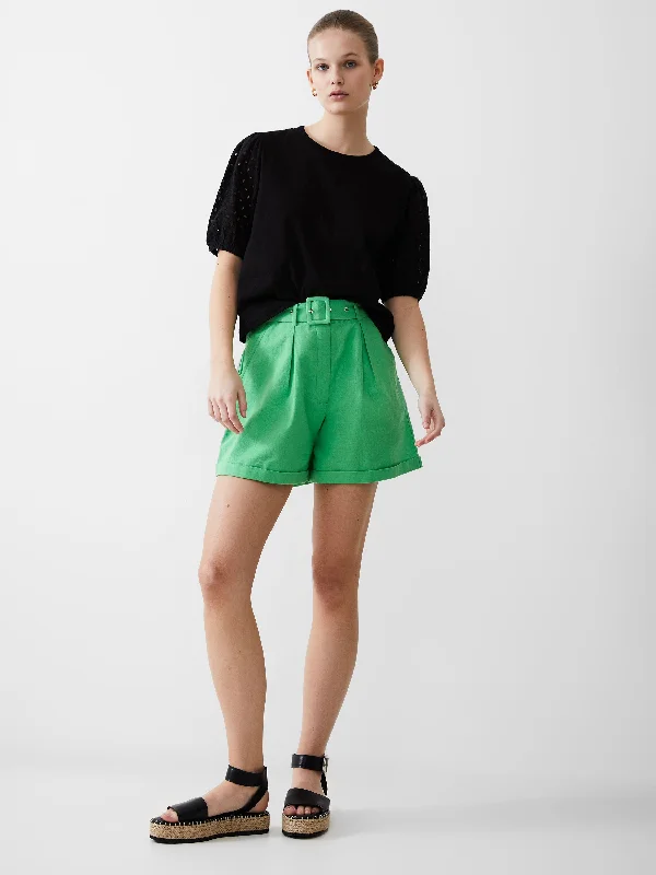 Shorts-Unisex-Belted Linen Shorts