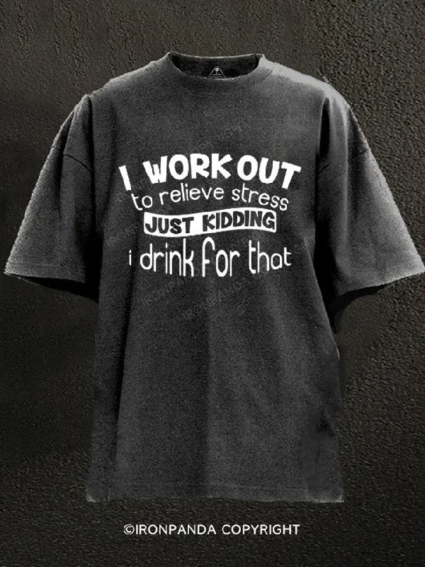 T-Shirt-Yellow-I Work Out To Relieve Stress Washed Gym Shirt