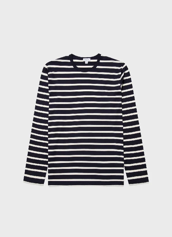 T-Shirt-Streetwear-Men's Long Sleeve Classic T-shirt in Navy/Ecru Breton Stripe