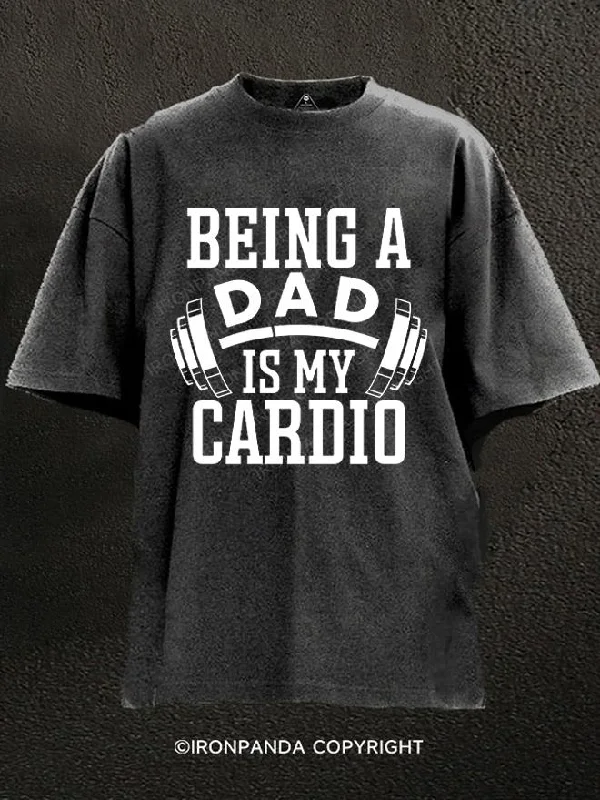 T-Shirt-Henley-Being A Dad Is My Cardio Washed Gym Shirt