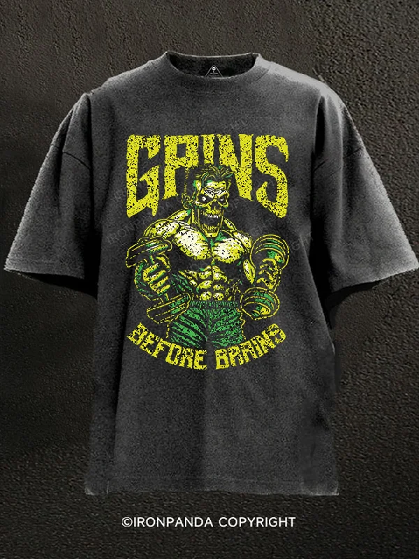 T-Shirt-Classic-GAING BEFORE BRAINS Washed Gym Shirt