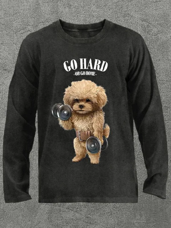 Long-Sleeve-Green-go hard or go home poddle dog Washed Gym Long Sleeve Shirt