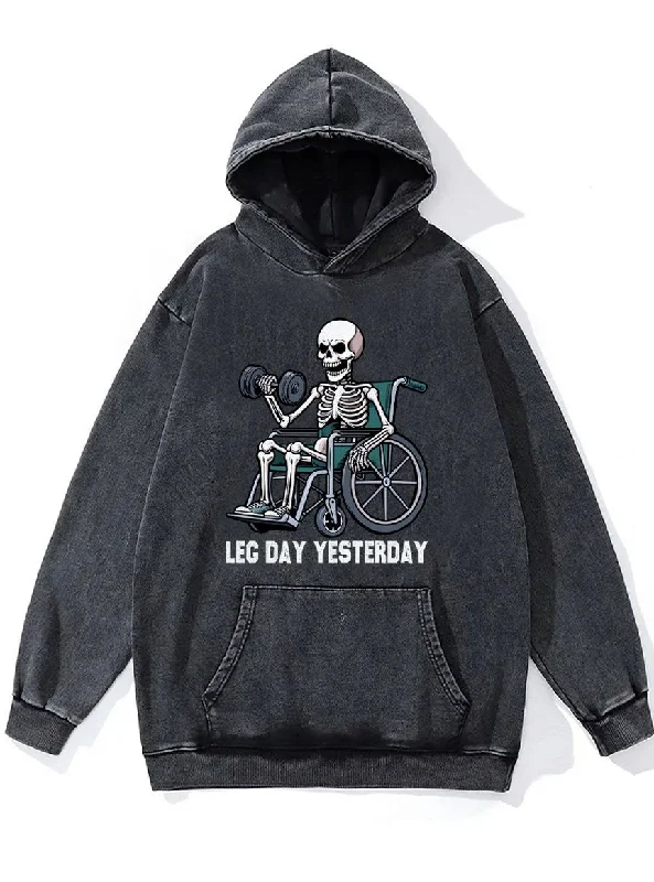 Hoodie-Grey-LEG DAY YESTERDAY SKELETON Washed Gym Hoodie