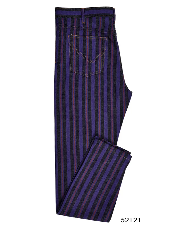 Pants-Hemp-Purple Stripes On Indigo Denim Jeans