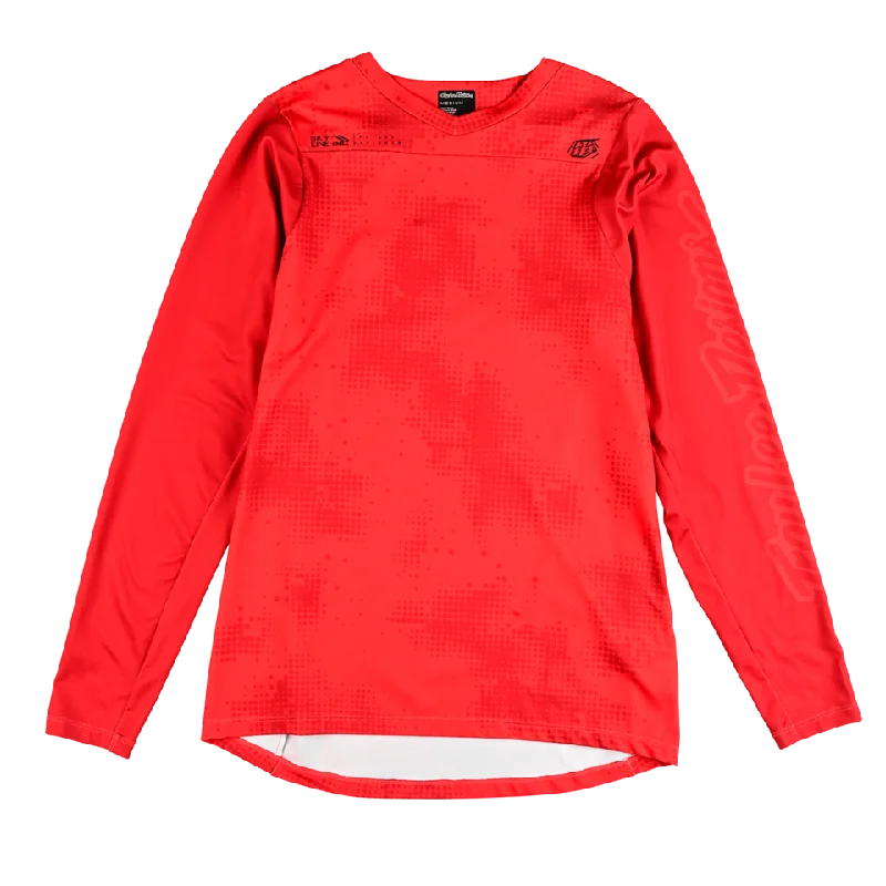 Long-Sleeve-Crewneck-Troy Lee Designs Skyline Chill Long Sleeve MTB Jersey - Scattered - Fire Orange