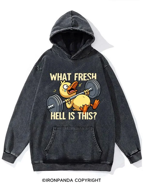 Hoodie-Pullover-What Fresh Hell Is This Duck Washed Gym Hoodie