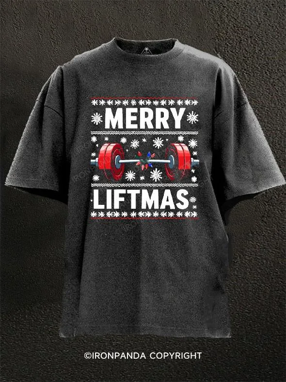 T-Shirt-Fashionable-Merry Liftmas Washed Gym Shirt