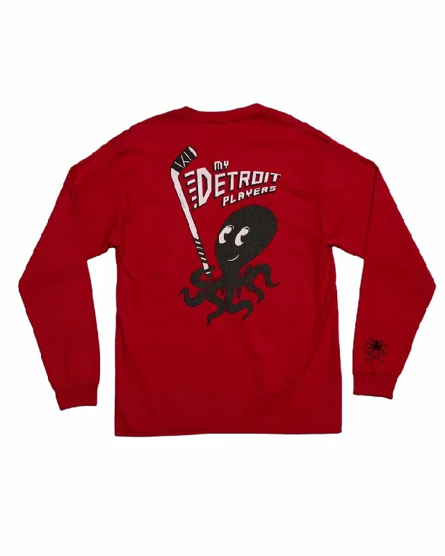 Long-Sleeve-Green-Ink Detroit - My Detroit Players Octopus - Long Sleeve T-Shirt - Red