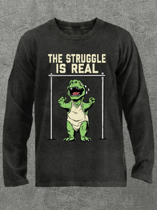 Long-Sleeve-Daily-Wear-the struggle is real dinosaur Washed Gym Long Sleeve Shirt