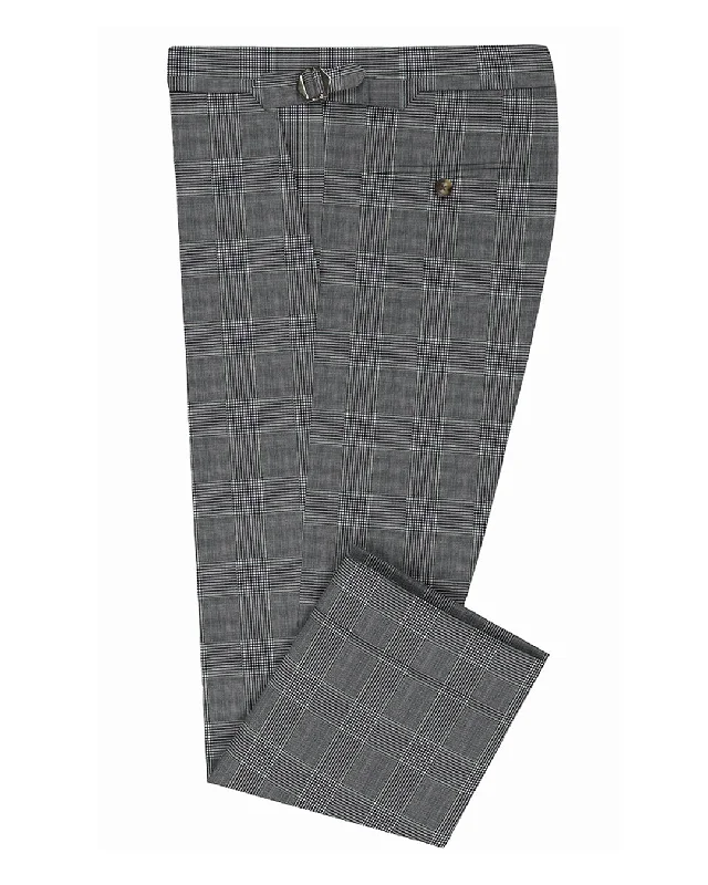 Pants-Denim-Dugdale Fine Worsted Pant - Grey Prince of Wales with Blue Overcheck