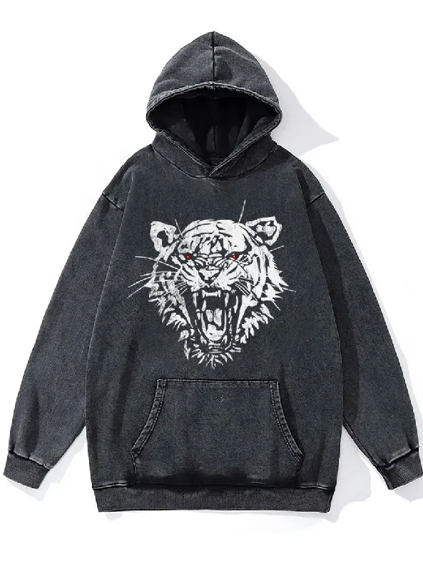 Hoodie-Loose-Fit-TIGER HEAD Washed Gym Hoodie