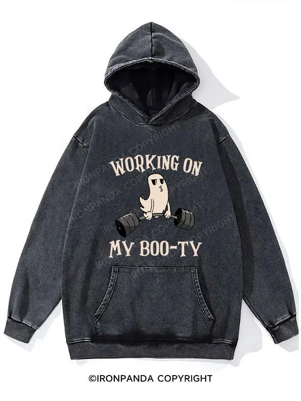 Hoodie-Adjustable-WORKING ON MY BOO-TY Washed Gym Hoodie