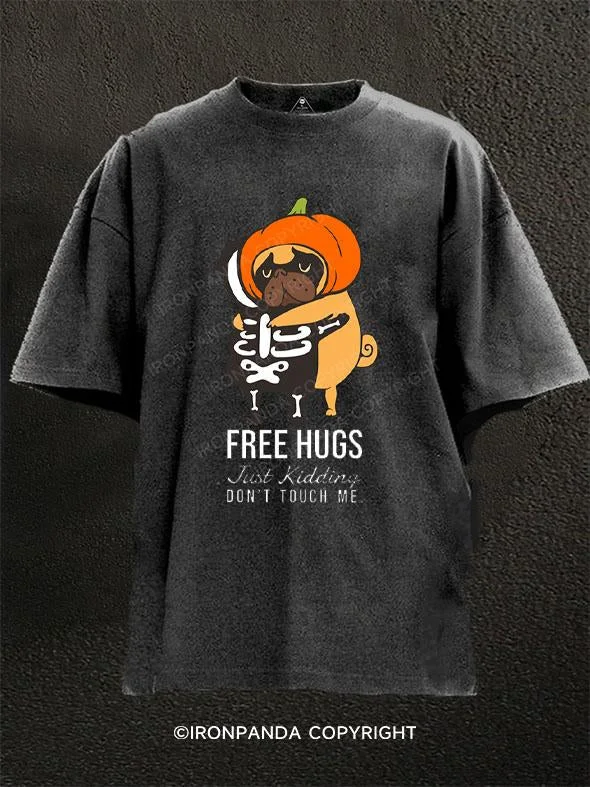 T-Shirt-Recycled-Free Hugs Just Kidding Don't Touch Me Washed Gym Shirt