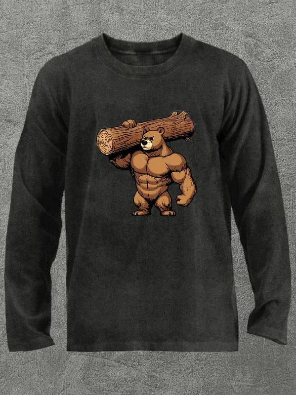 Long-Sleeve-Punk-Bear Lift Washed Gym Long Sleeve Shirt