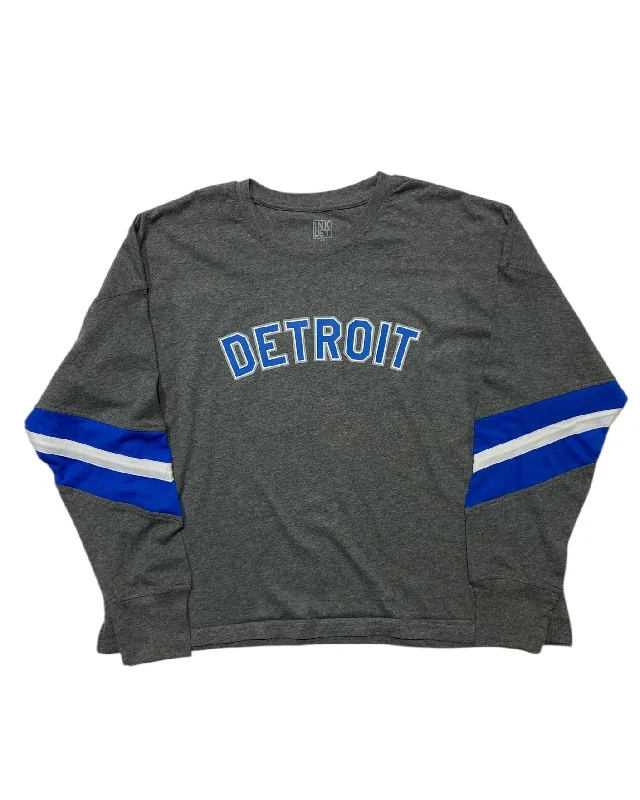 Long-Sleeve-Grey-Ink Detroit - Honolulu Blue & Silver Print Ladies Boxy Varsity Long sleeve