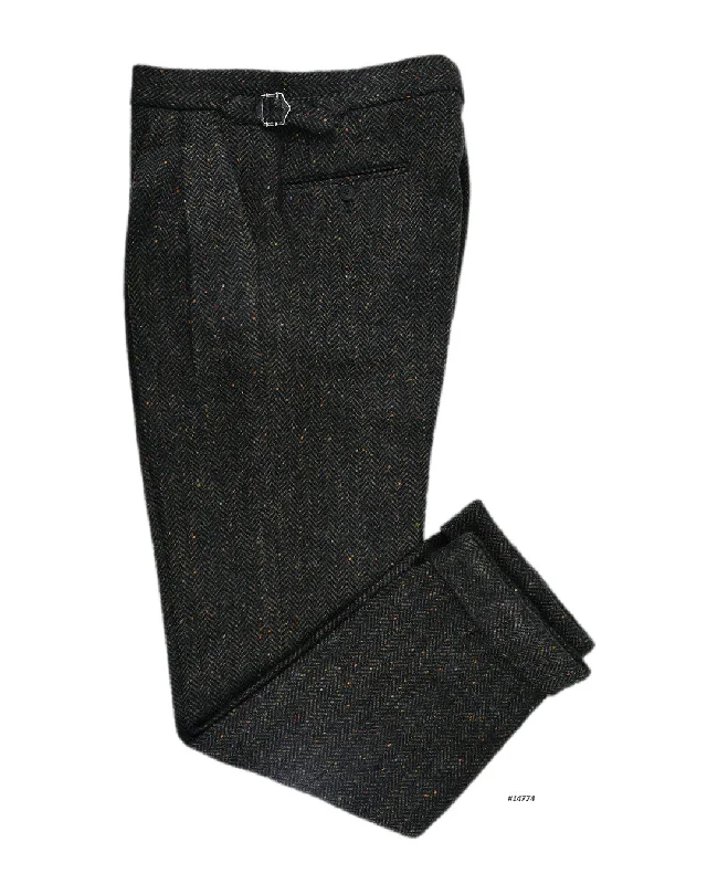 Pants-Black-Molloy Herringbone Donegal Tweed Pants - Forest