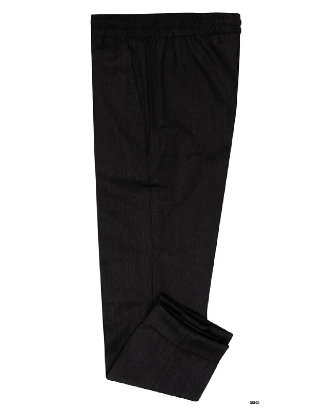 Pants-Convertible-Drago: Super 130s  - Charcoal Herringbone