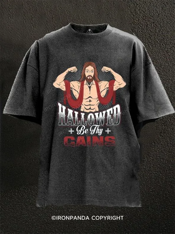 T-Shirt-Embroidery-Hallowed Be Thy Gains Washed Gym Shirt