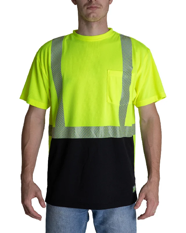 T-Shirt-Crewneck-Berne HVK017 Unisex Hi-Vis Class 2 Color Blocked Pocket T-Shirt