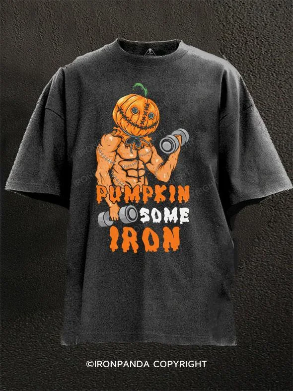 T-Shirt-Winter-PUMPKIN SOME IRON Washed Gym Shirt