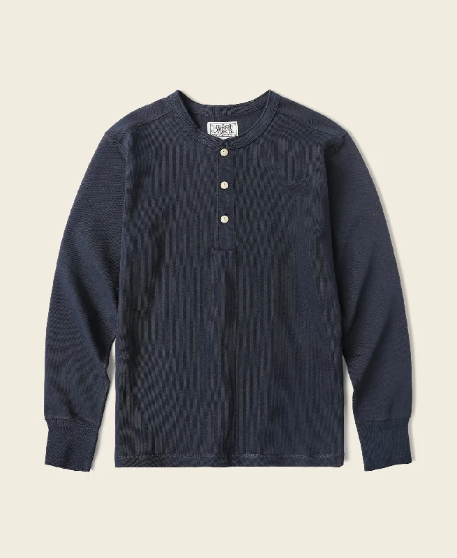 Long-Sleeve-Hemp-Vintage Long Sleeve Henley Shirt - Navy