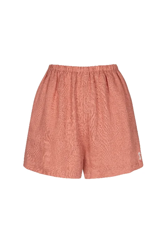 Shorts-Camo-'Hacienda' Embroidered Linen Shorts - Blush