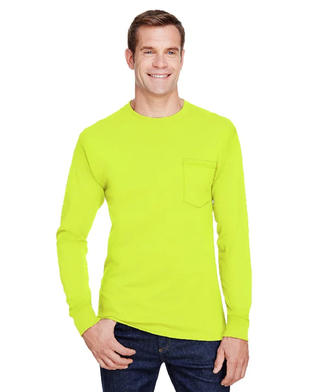 T-Shirt-Plain-Hanes W120 Adult Workwear Long-Sleeve Pocket T-Shirt