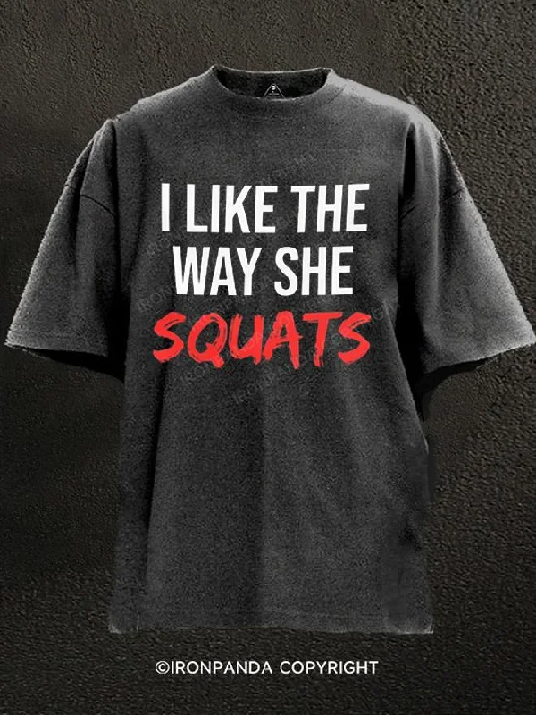 T-Shirt-Raglan-I Like The Way She Squats Washed Gym Shirt