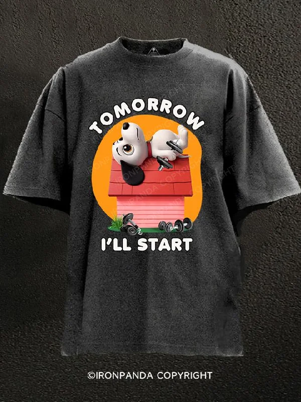 T-Shirt-Soft-TOMORROW I'LL START Washed Gym Shirt