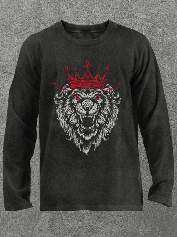 Long-Sleeve-Slim-Fit-lion king Washed Gym Long Sleeve Shirt